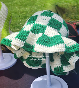 True Green and White Checker Bucket Hat